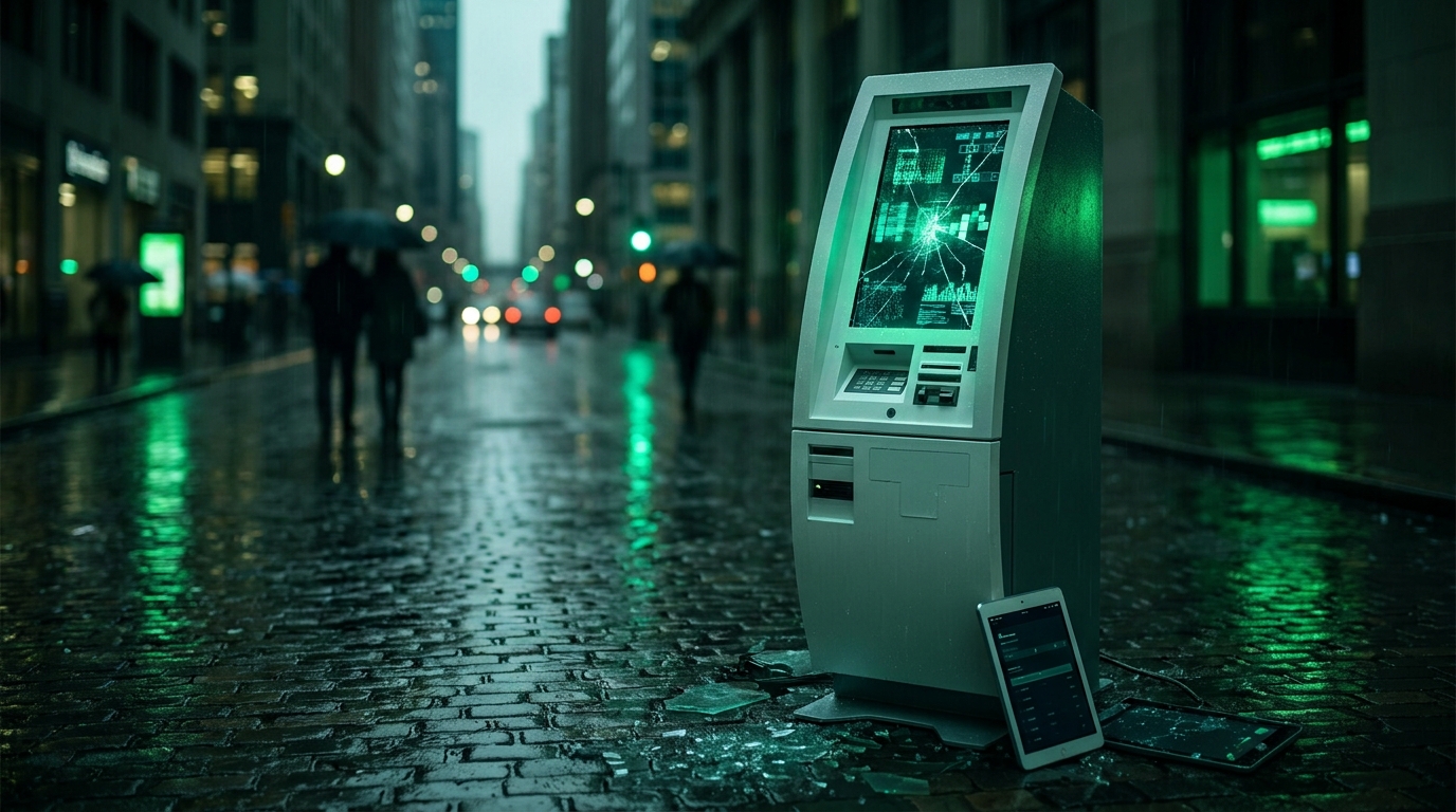 broken Bitcoin ATM machine dark street