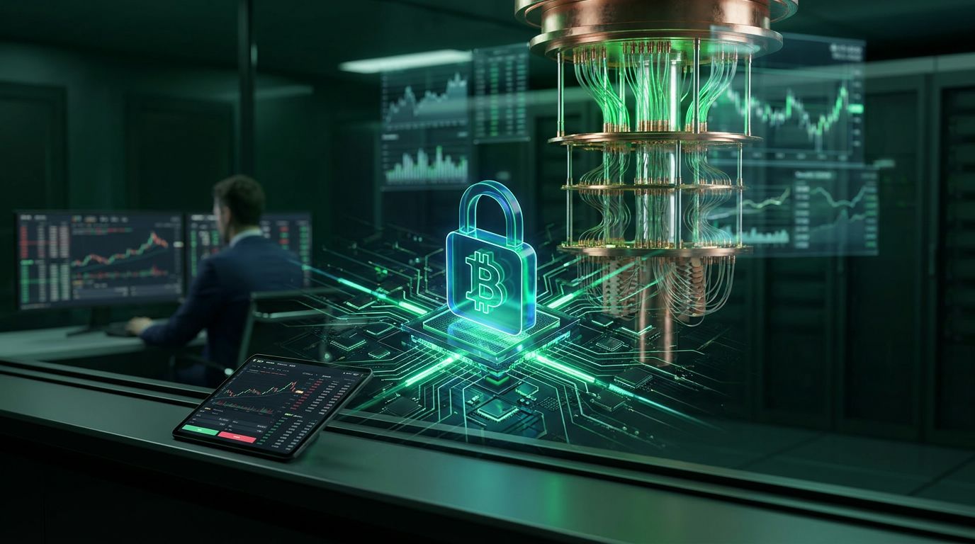 quantum computer glowing Bitcoin lock