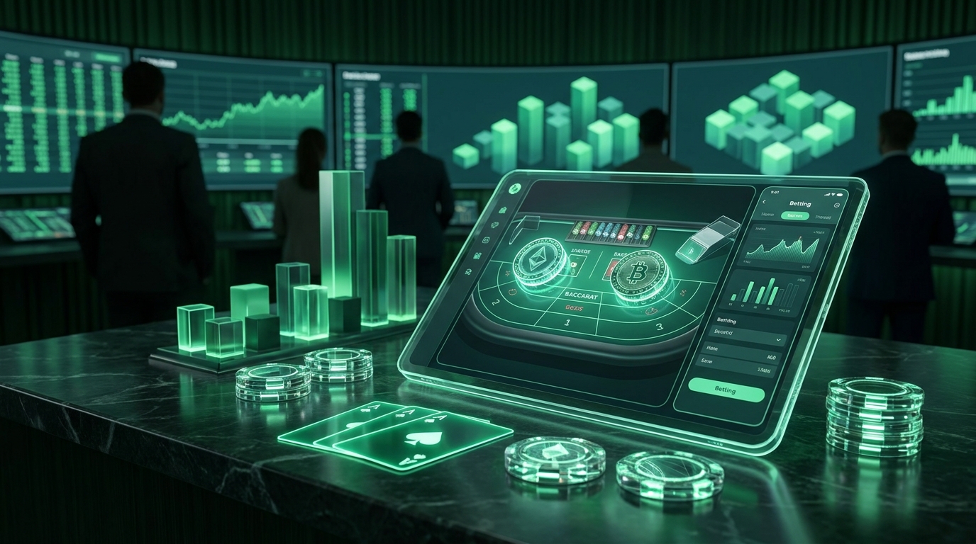 baccarat cards cryptocurrency chips glowing
