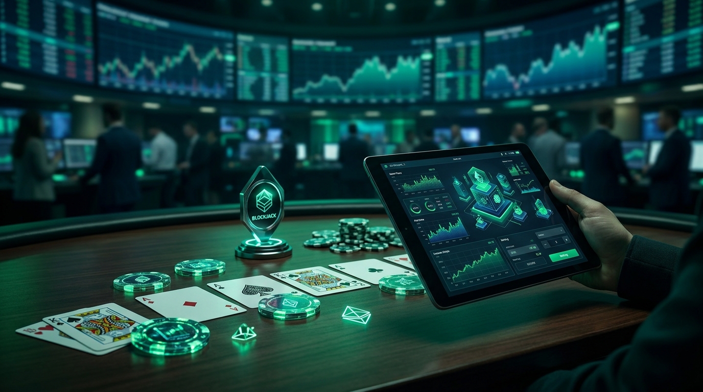 blackjack cards crypto chips dark table