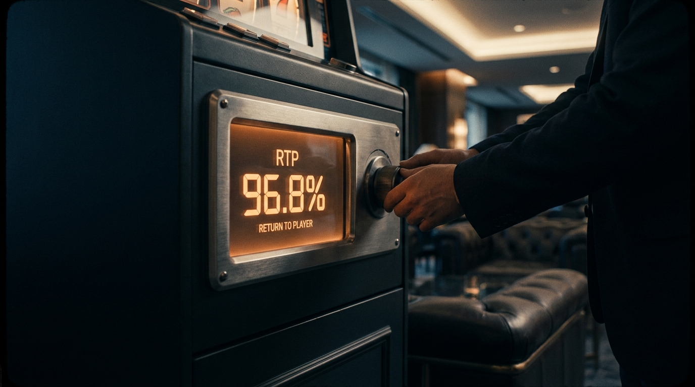 glowing slot machine RTP percentage display