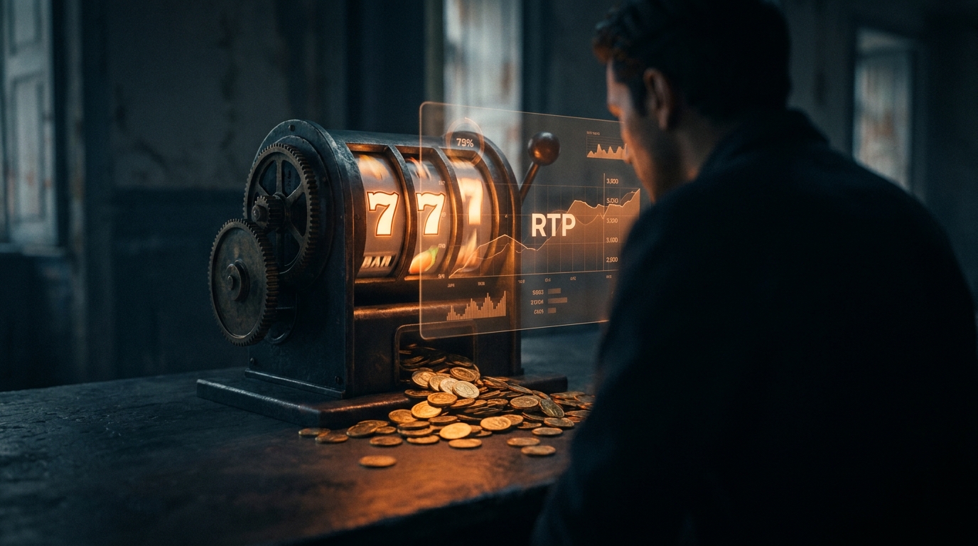 glowing slot machine reels golden coins RTP data
