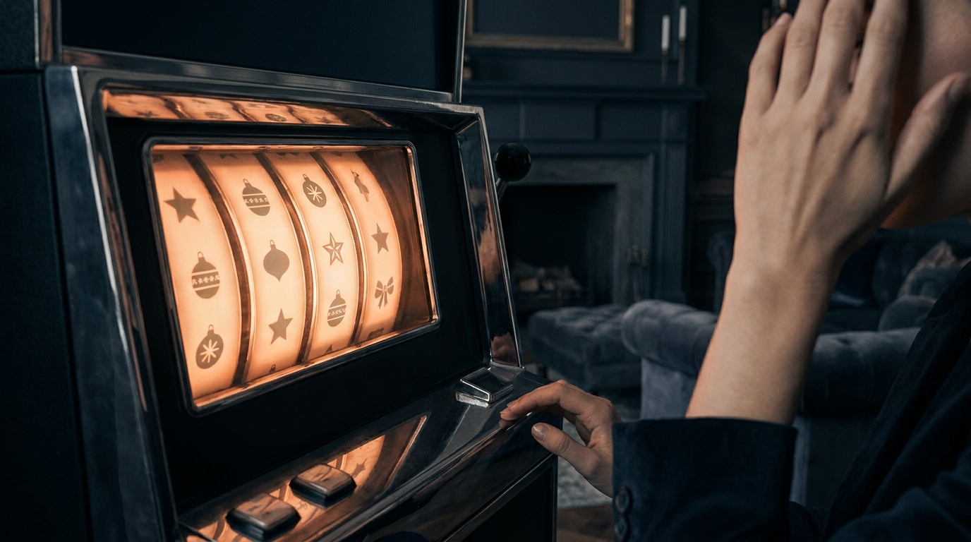 festive Christmas slot machine glowing reels