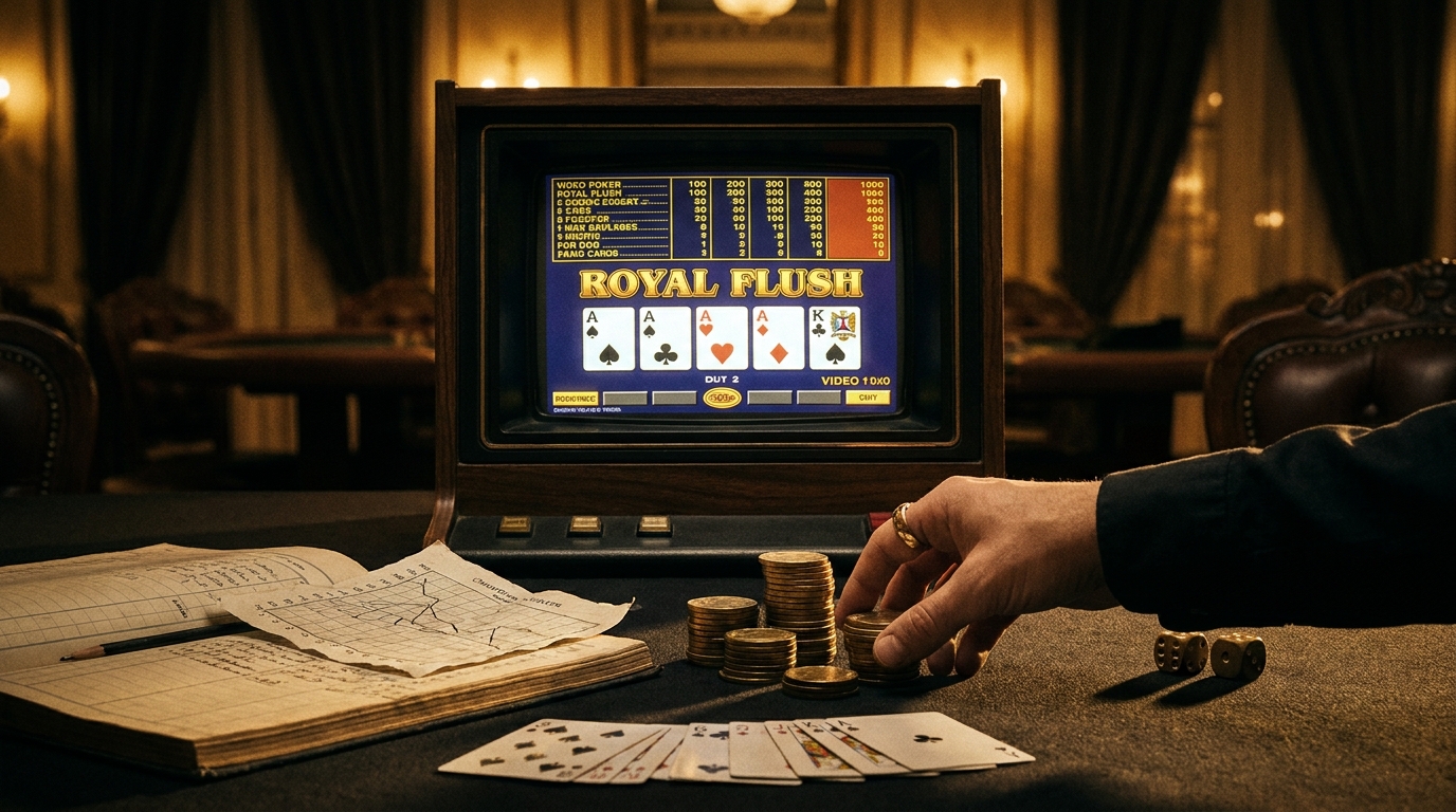 video poker hand cards glowing casino screen