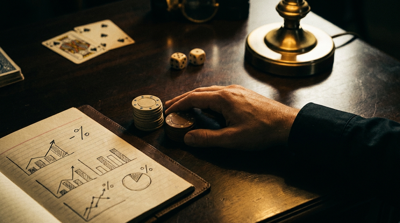 casino chips stacked beside percentage chart