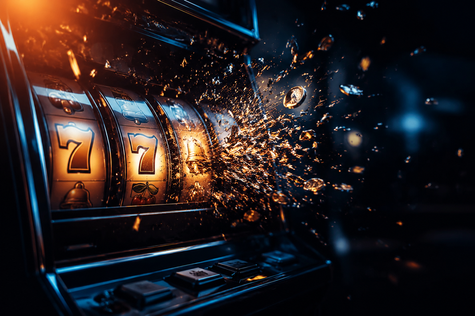 dramatic neon slot reels big win explosion cinematic