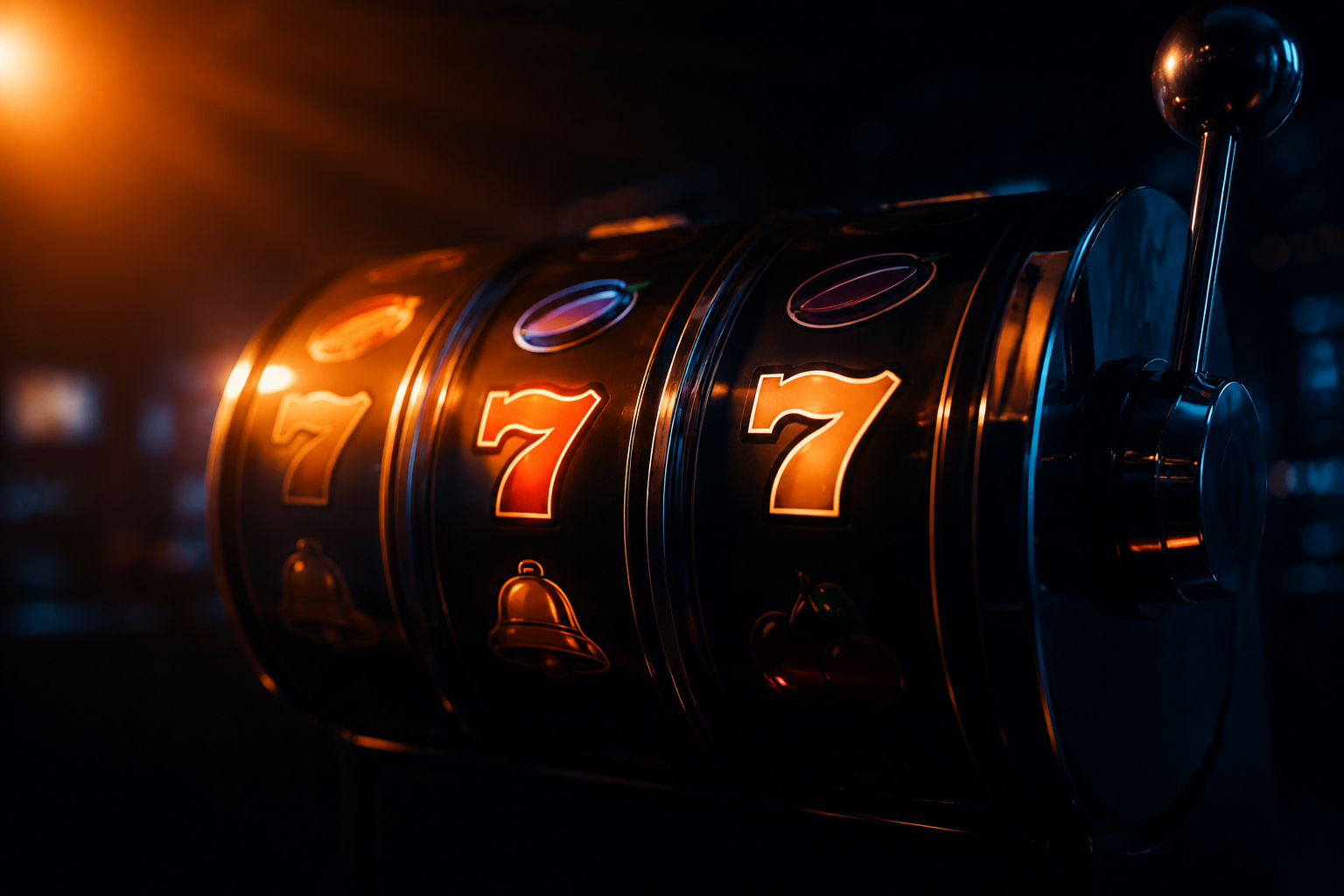 glowing slot reels neon casino night cinematic