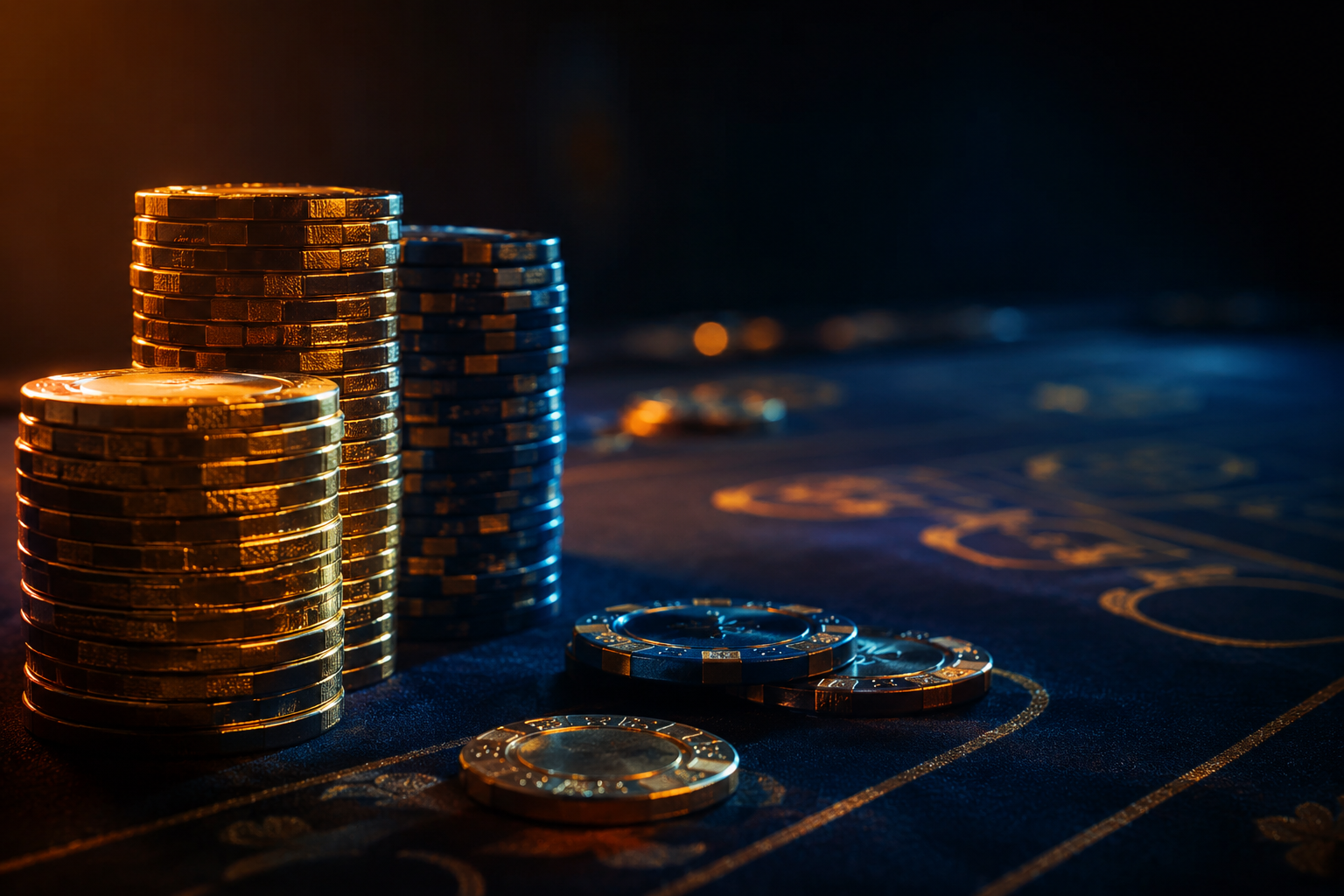 luxury casino chips golden table dramatic lighting